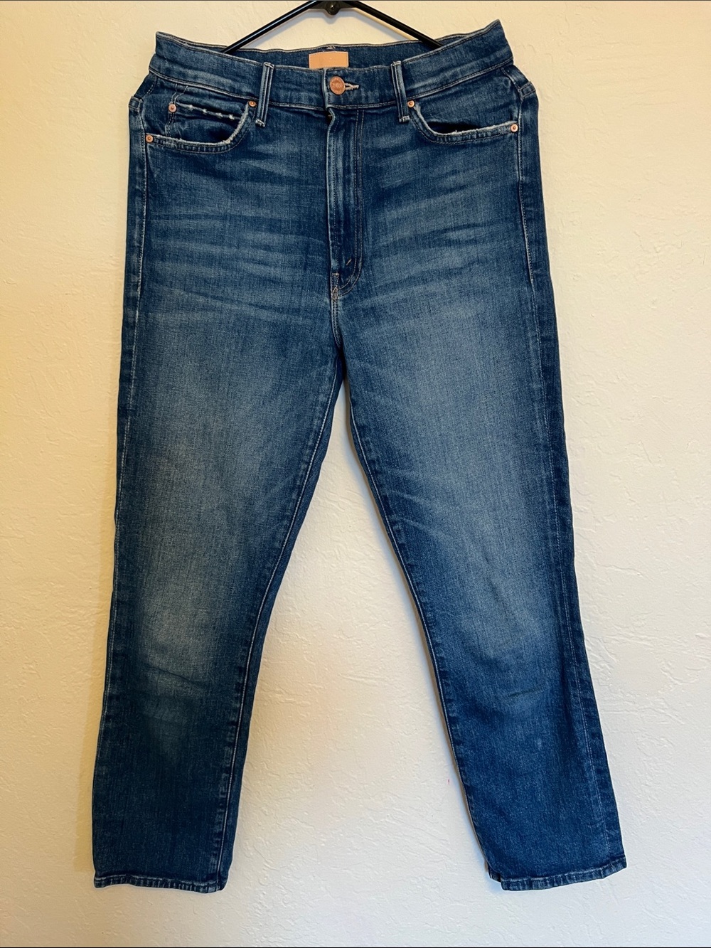 MOTHER Slim Straight Jeans in Dark Blue Wash